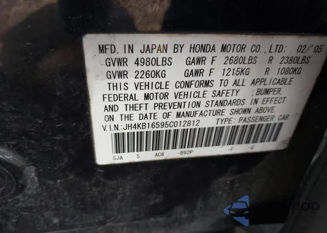 2005 Acura Rl 3.5 z USA, uszkodzony, nr VIN JH4KB16595C012812